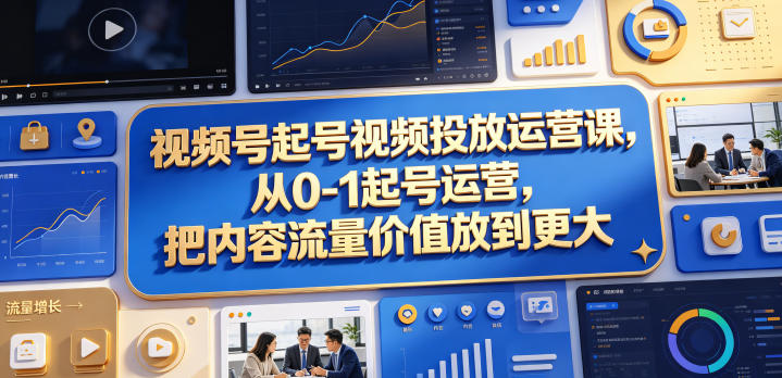 视频号起号视频投放运营课，从0-1起号运营，把内容流量价值放到更大-雨航网