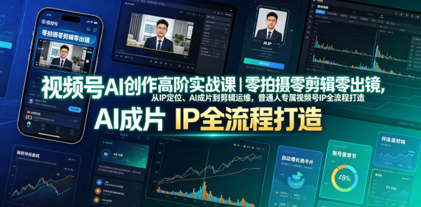 视频号AI创作高阶实战课｜零拍摄零剪辑零出镜，从IP定位、AI成片到剪辑运维，普通人专属视频号IP全流程打造-雨航网
