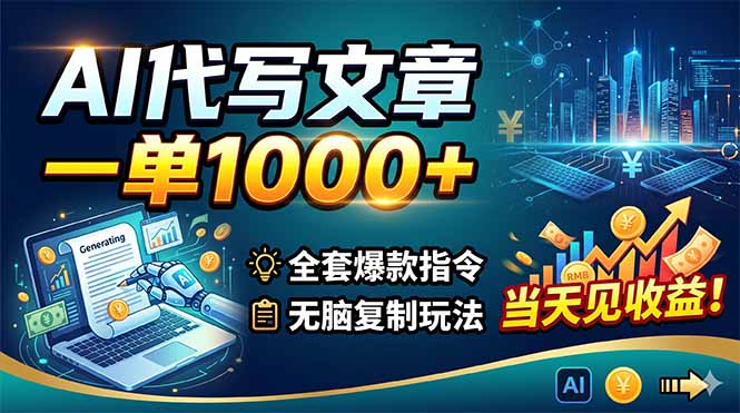 AI代写文章,一单1000+,全套爆款指令+无脑复制玩法,当天见收益!-雨航网