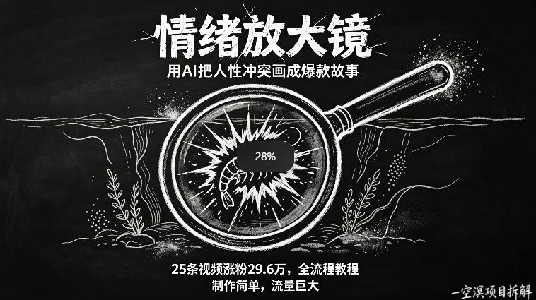 AI制作“情绪放大镜“视频，25条视频涨粉29.6W粉，流量巨大，制作简单，全流程教程-雨航网