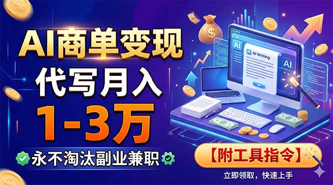 AI商单变现，靠代写月入1-3万，永不淘汰副业兼职【附工具指令】-雨航网