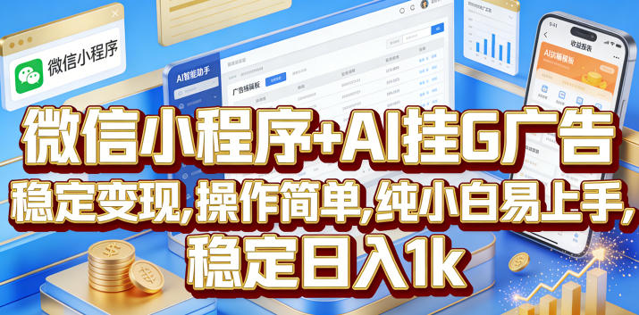 微信小程序+AI挂G广告，稳定变现，操作简单，纯小白易上手，稳定日入1k【揭秘】-雨航网