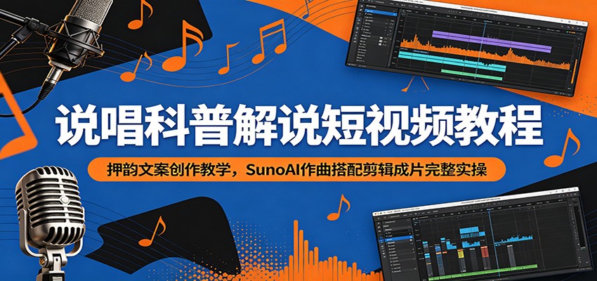 说唱科普解说短视频教程：押韵文案创作教学，SunoAI作曲搭配剪辑成片完整实操-雨航网
