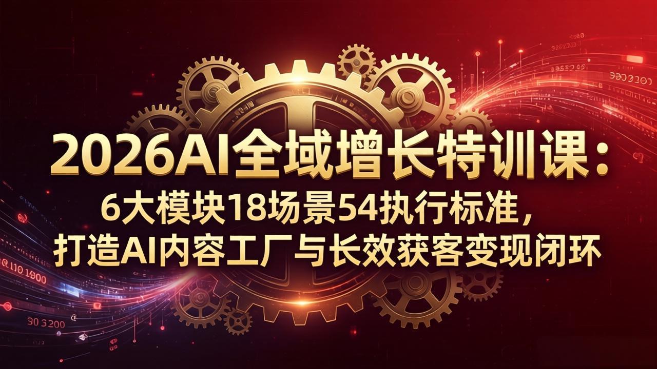 2026AI全域增长特训课：6大模块18场景54执行标准，打造AI内容工厂与长效获客变现闭环-雨航网