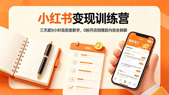 小红书变现训练营：三天超9小时高密度教学，0粉开店到爆款内容全拆解-雨航网
