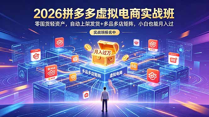 2026拼多多虚拟电商实战班：零囤货轻资产，自动上架发货+多品多店矩阵，小白也能月入过万-雨航网