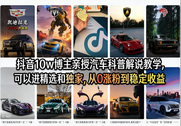 抖音10w博主亲授汽车科普解说教学，可以进精选和独家，从0涨粉到稳定收益(详细视频课程+1T素材)-雨航网