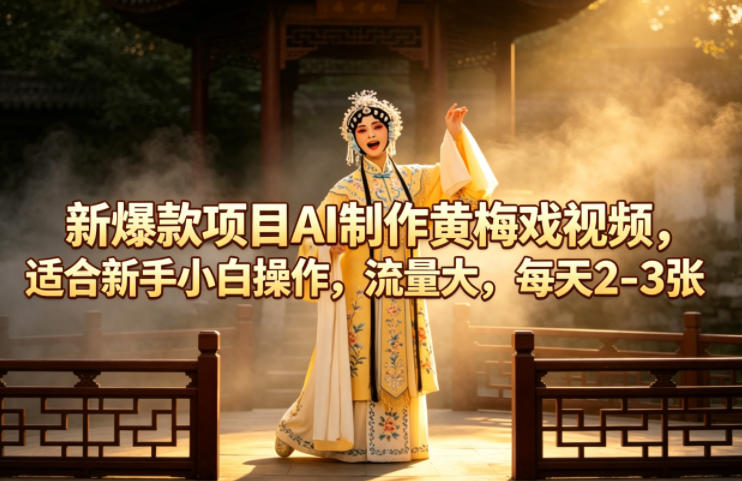 新爆款项目AI制作黄梅戏视频，适合新手小白操作，流量大，每天2-3张-雨航网