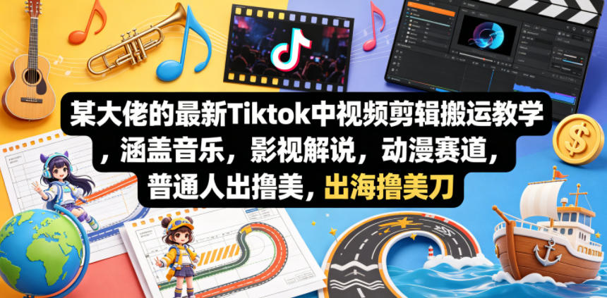 某大佬的最新Tiktok中视频剪辑搬运教学，涵盖音乐，影视解说，动漫赛道，普通人出海撸美刀-雨航网