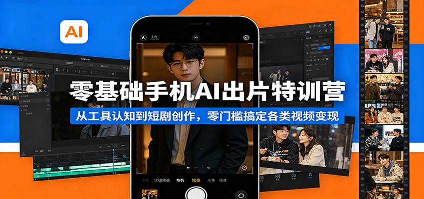 零基础手机AI出片特训营：从工具认知到短剧创作，零门槛搞定各类视频变现-雨航网