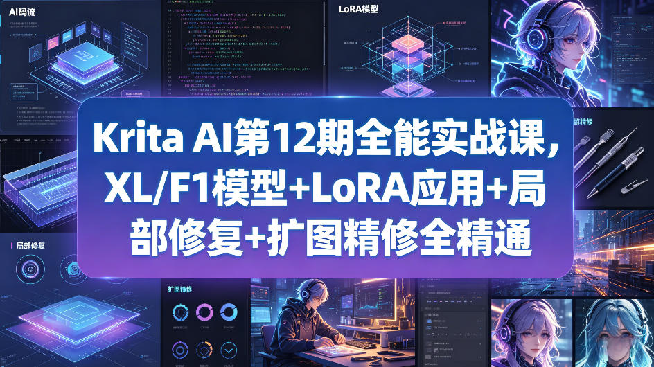 Krita AI第12期全能实战课，XL/F1模型+LoRA应用+局部修复+扩图精修全精通-雨航网