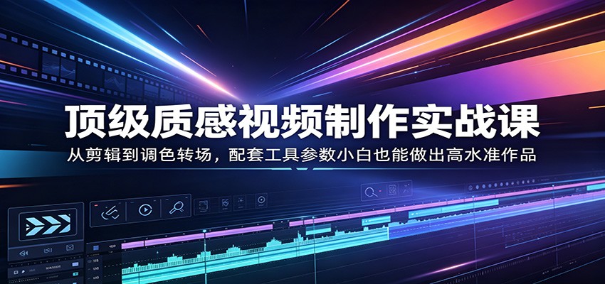 顶级质感视频制作实战课：从剪辑到调色转场，配套工具参数小白也能做出高水准作品-雨航网