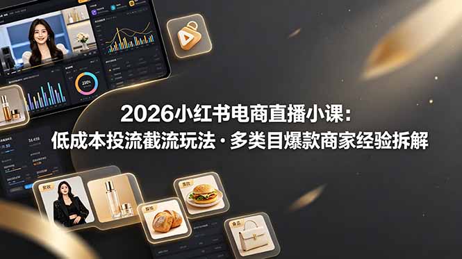 2026小红书电商直播小课，低成本投流截流玩法，多类目爆款商家经验完整拆解教学-雨航网