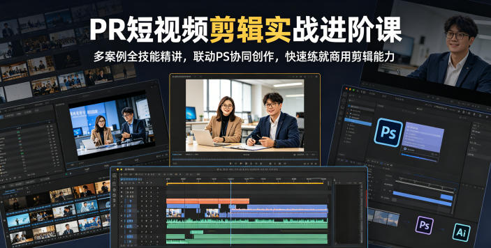 PR短视频剪辑实战进阶课，多案例全技能精讲，联动PS协同创作，快速练就商用剪辑能力-雨航网