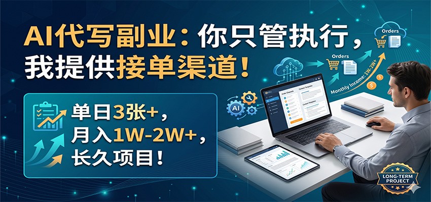 AI代写副业：你只管执行，我提供接单渠道！单日3张+，月入1W-2W+，长久项目-雨航网