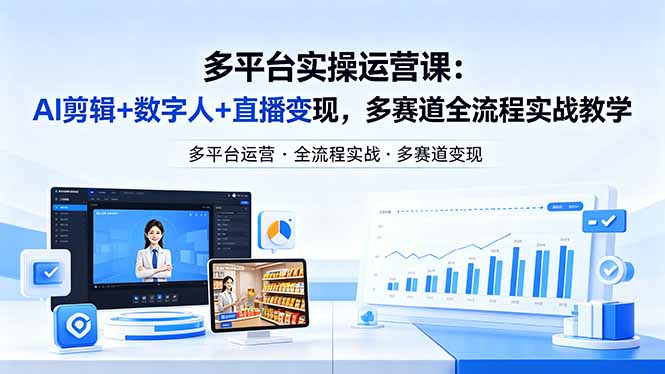 某团队多平台实操运营课-更新26年4月20：AI剪辑+数字人+直播变现，多赛道全流程实战教学-雨航网