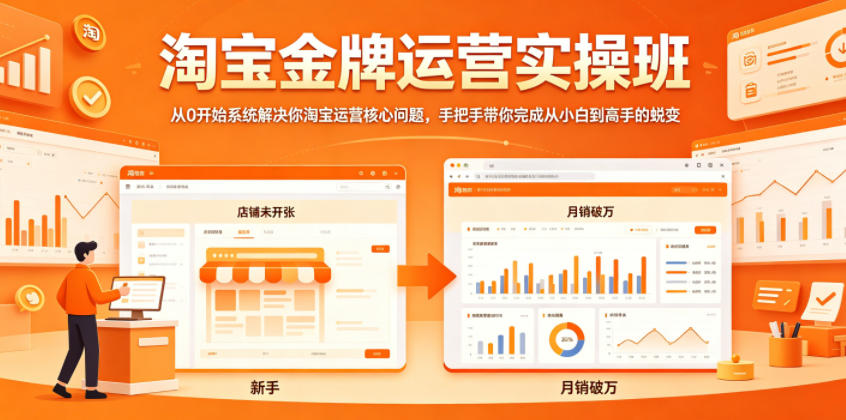 淘宝金牌运营实操班,从0开始系统解决你淘宝运营核心问题,手把手带你完成从小白到高手的蜕变-雨航网