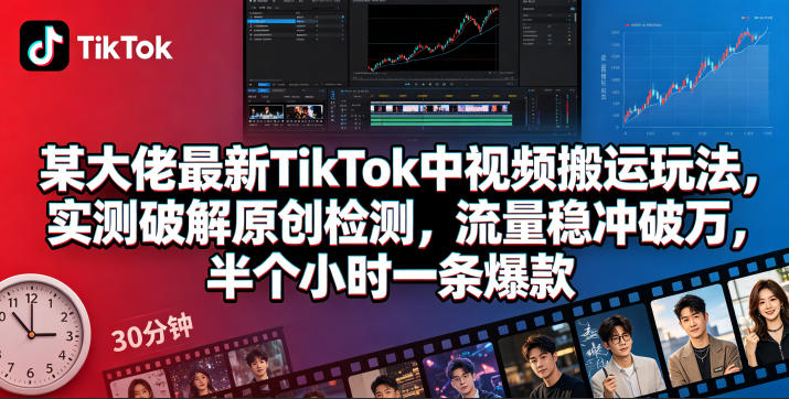 某大佬最新TikTok中视频搬运玩法，实测破解原创检测，流量稳冲破万，半个小时一条爆款-雨航网
