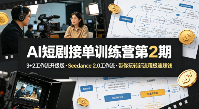 AI短剧接单训练营第2期，3+2工作流升级版，Seedance 2.0工作流，带你玩转新流程极速賺钱-雨航网