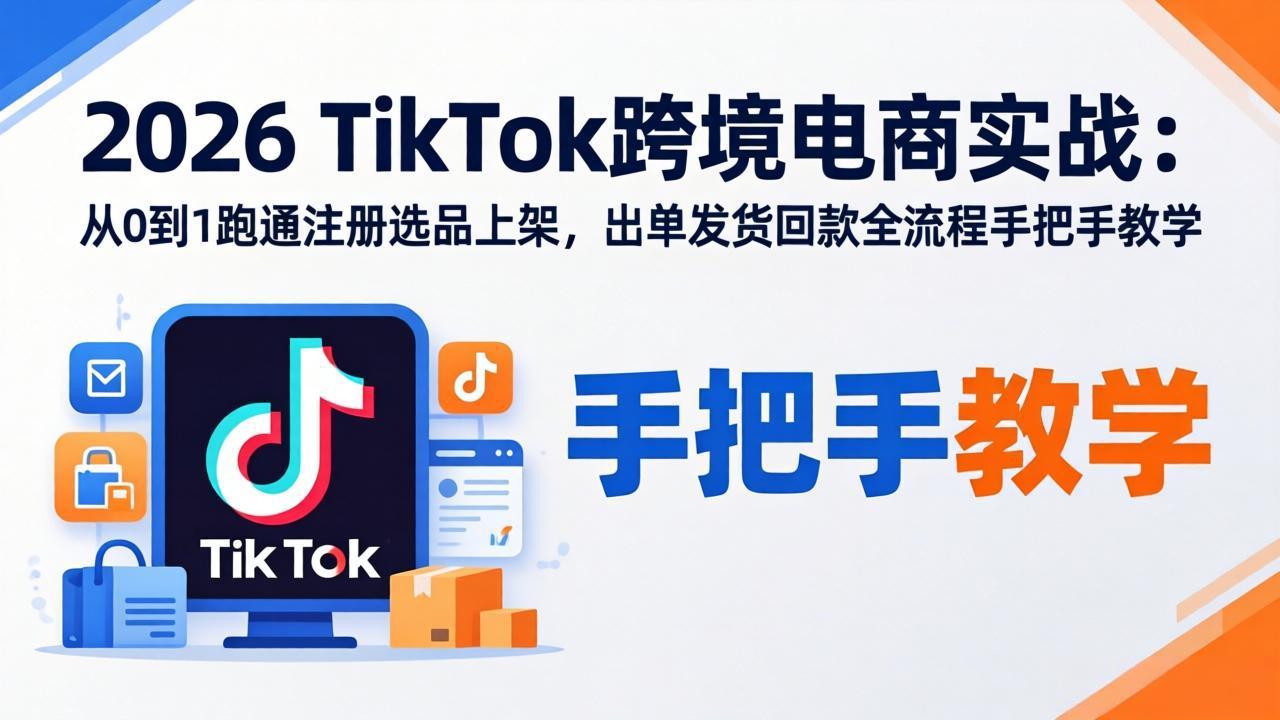 2026TikTok跨境电商实战：从0到1跑通注册选品上架，出单发货回款全流程手把手教学-雨航网