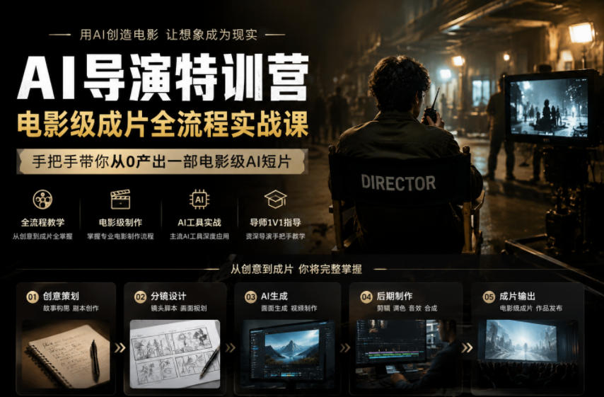 AI导演特训营，电影级成片全流程实战课，手把手带你从0产出一部电影级AI短片-雨航网