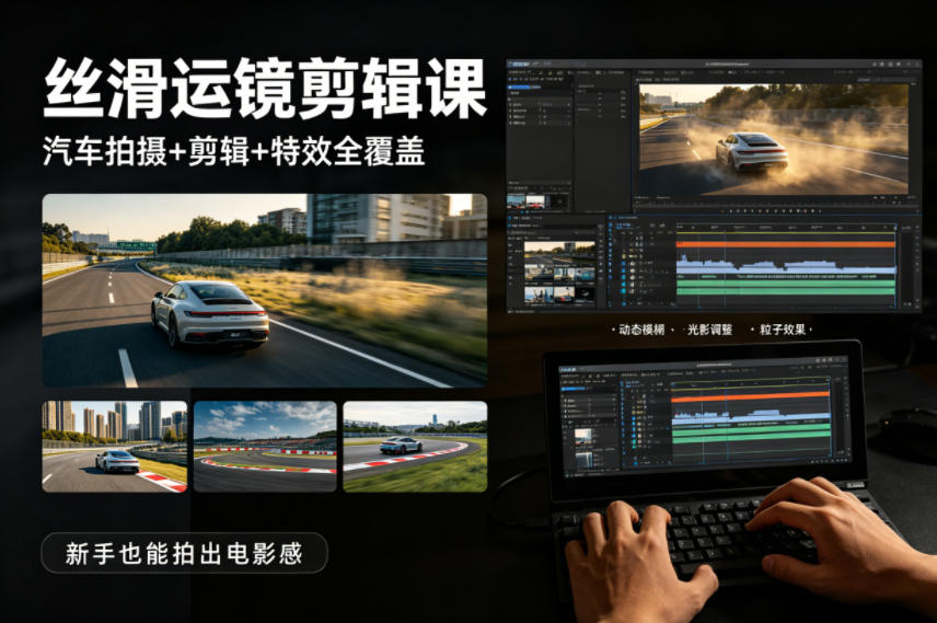 大叔丝滑运镜剪辑课，汽车拍摄+剪辑+特效全覆盖，新手也能拍出电影感-雨航网