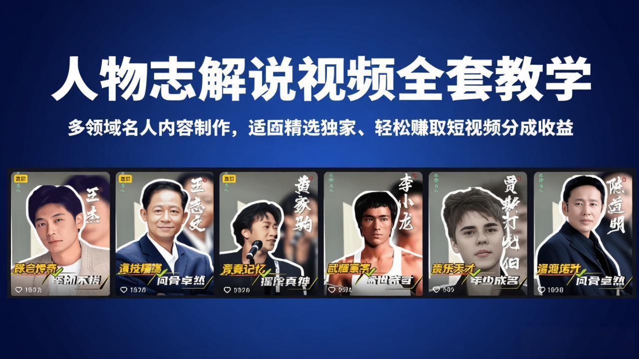 人物志解说视频全套教学，多领域名人内容制作，适配精选独家，轻松赚取短视频分成收益-雨航网