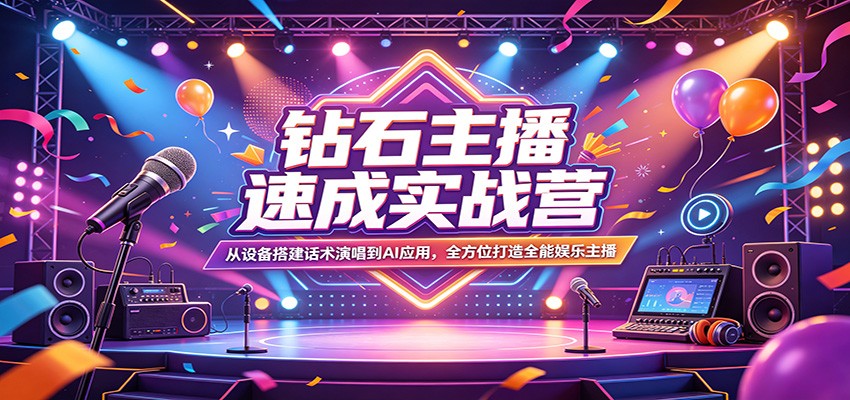 钻石主播速成实战营：从设备搭建话术演唱到AI应用，全方位打造全能娱乐主播-雨航网