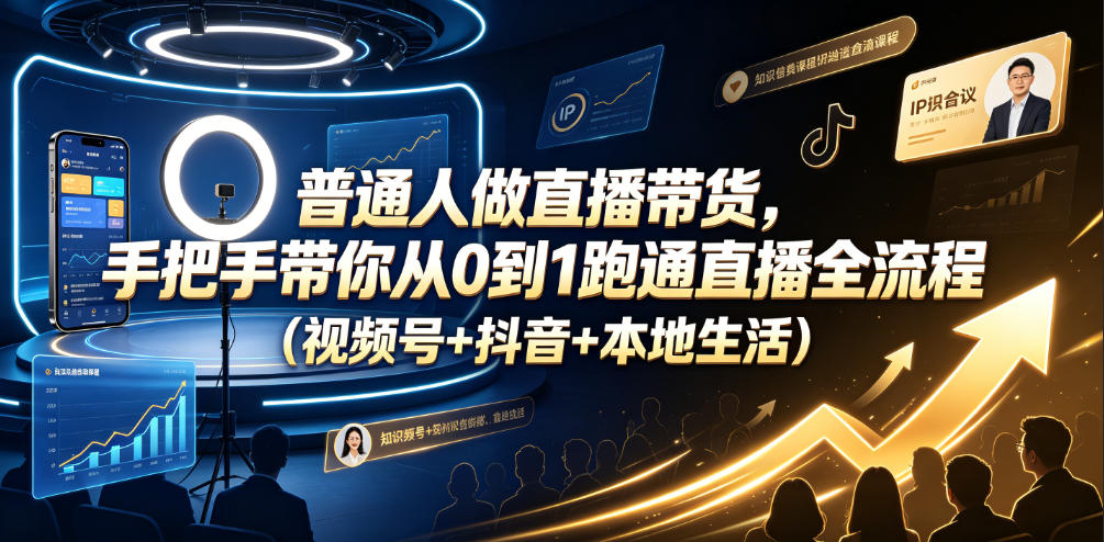 普通人做直播带货，手把手带你从0到1跑通直播全流程(视频号+抖音+本地生活)-雨航网