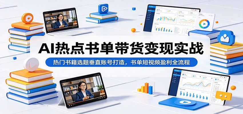 AI热点书单带货变现实战：热门书籍选题垂直账号打造，书单短视频盈利全流程-雨航网