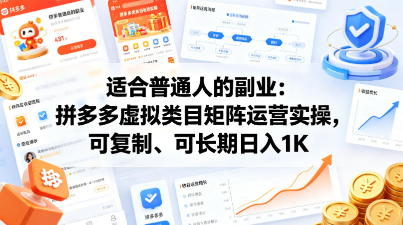 适合普通人的副业：拼多多虚拟类目矩阵运营实操，可复制、可长期日入1K【揭秘】-雨航网