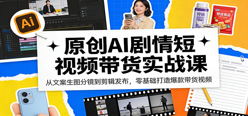 原创AI剧情短视频带货实战课：从文案生图分镜到剪辑发布，零基础打造爆款带货视频-雨航网