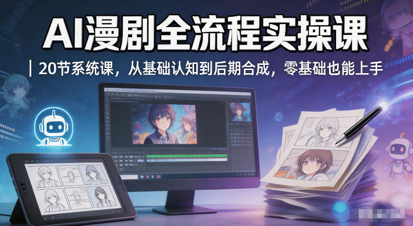AI漫剧全流程实操课｜20节系统课，从基础认知到后期合成，零基础也能上手-雨航网