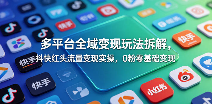 多平台全域变现玩法拆解，抖快红头流量变现实操，0粉零基础变现-雨航网