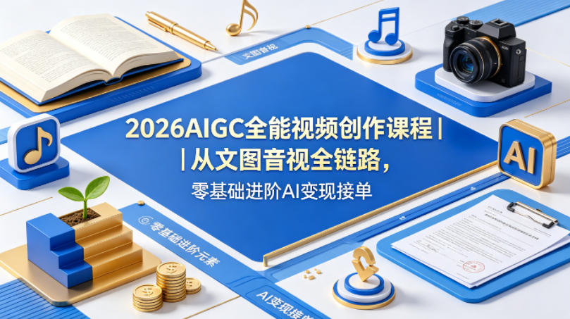 2026AIGC全能视频创作课程｜从文图音视全链路，零基础进阶AI变现接单-雨航网