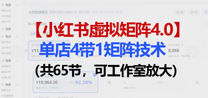 小红书虚拟矩阵4.0技术：单店4带1矩阵(共65节，可工作室放大)-雨航网