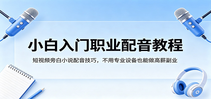 小白入门职业配音教程，短视频旁白小说配音技巧，不用专业设备也能做高薪副业-雨航网