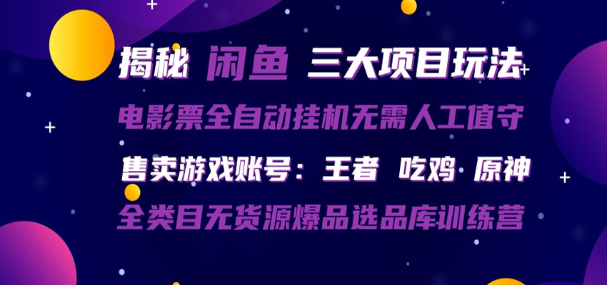 闲鱼三种玩法 全自动电影票 售卖游戏账号 爆品选品库训练营-雨航网