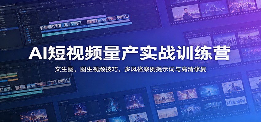 AI短视频量产实战训练营：文生图，图生视频技巧，多风格案例提示词与高清修复-雨航网