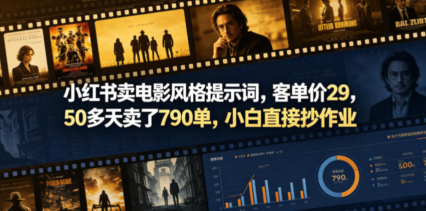 小红书卖电影风格提示词，客单价29，50多天卖了790单，小白直接抄作业！-雨航网
