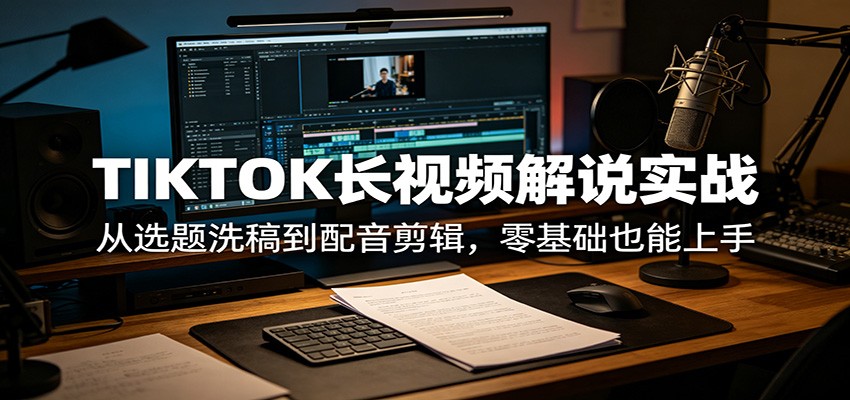TIKTOK长视频解说实战：从选题洗稿到配音剪辑，零基础也能上手-雨航网