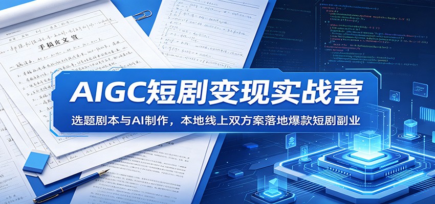 AIGC短剧变现实战营：选题剧本与AI制作，本地线上双方案落地爆款短剧副业-雨航网