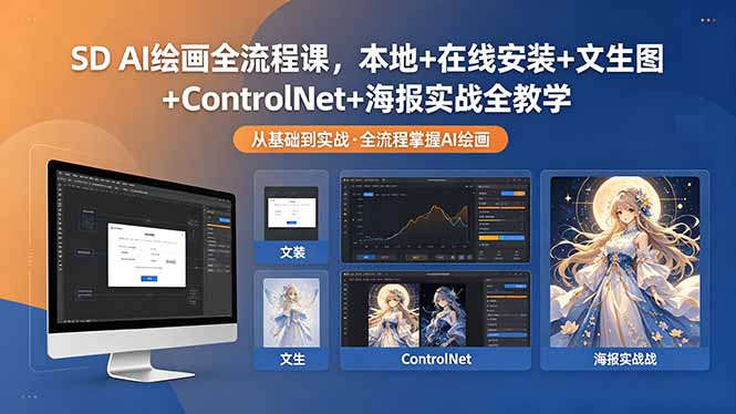 SD AI绘画全流程课,本地+在线安装+文生图+ControlNet+海报实战全教学-雨航网