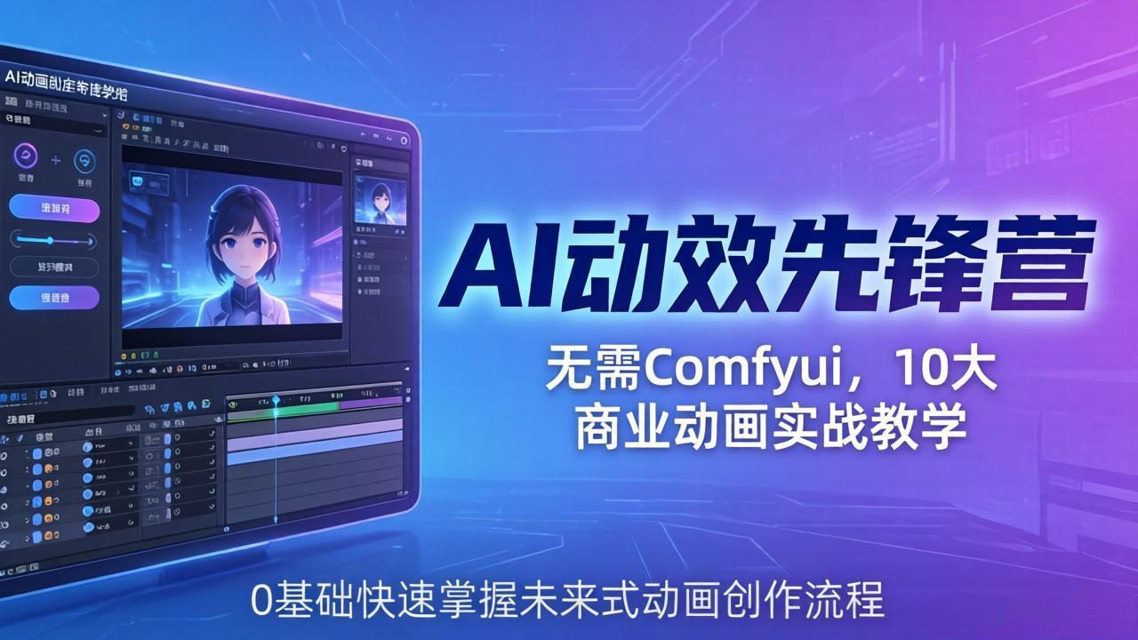 AI 动效先锋营：无需Comfyui，10大商业动画实战教学，0基础快速掌握未来式动画创作流程-雨航网