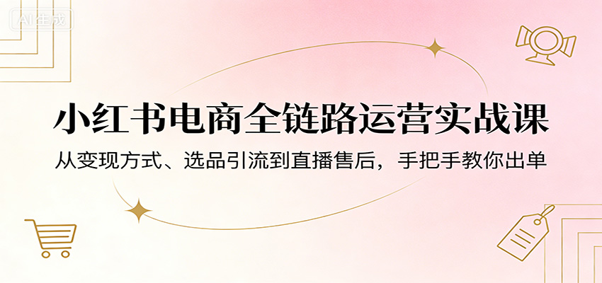 小红书电商全链路运营实战课：从变现方式、选品引流到直播售后，手把手教你出单-雨航网