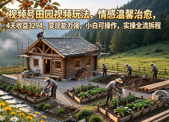 视频号田园视频玩法,情感温馨治愈,4天收益3294,变现能力强,小白可操作,实操全流程拆解-雨航网