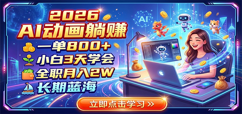 2026 AI动画躺赚:一单800+,小白3天学会,全职月入2W,长期蓝海-雨航网