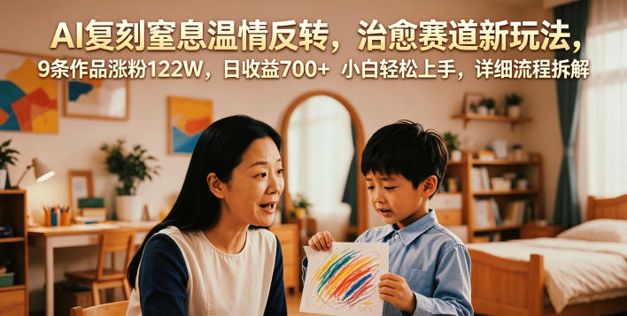AI复刻窒息温情反转，治愈赛道新玩法，9条作品涨粉122W，日收益700+ 小白轻松上手，详细流程拆解-雨航网