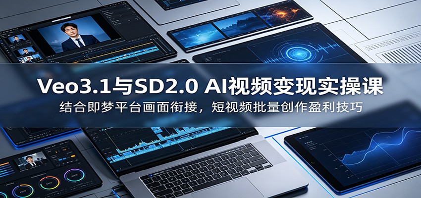 Veo3.1与SD2.0 AI视频变现实操课课：结合即梦平台画面衔接，短视频批量创作盈利技巧-雨航网