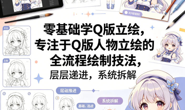 零基础学Q版立绘，专注于Q版人物立绘的全流程绘制技法，层层递进，系统拆解-雨航网